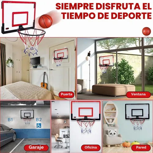 Vista 5 de Sosation 2 piezas Mini aro de baloncesto con 4 balones de baloncesto, gancho adhesivo, bomba, aro de baloncesto para interiores sin perforación