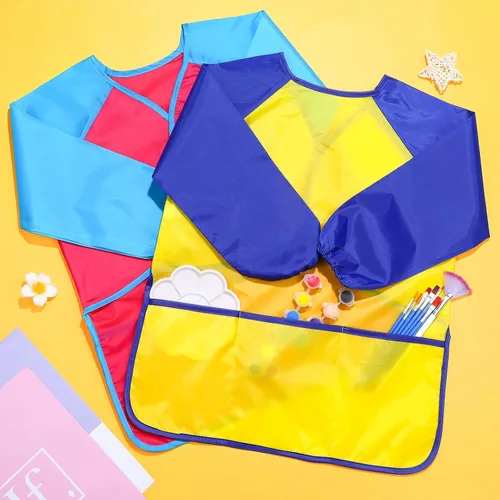 Vista 5 de Haysandy 12 piezas de batas de arte para niños, delantales coloridos para niños, pintura de artista con manga larga y 3 bolsillos para edades de 3 a