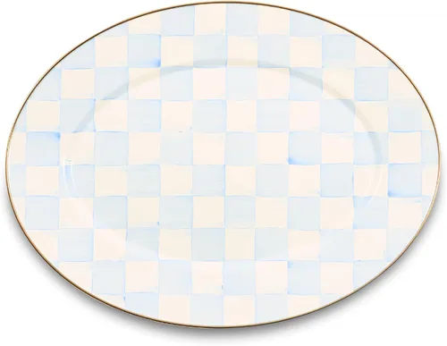 Vista 14 de MACKENZIE-CHILDS Bandeja Ovalada de Esmalte, Plato de Servir para Entretenimiento, Pequeño, Cuadros Cortesanos en Blanco y Negro color fantasía