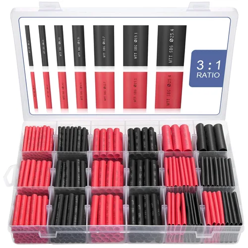 Vista 7 de Sopoby - Kit de tubos termorretráctiles, relación 3:1, forro adhesivo, grado marino, envoltura retráctil industrial automotriz, color negro, 360