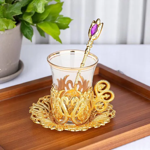 Vista 7 de Alisveristime Juego de té turco otomano con 6 tazas de vidrio, 3.4 fl oz Dorado