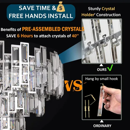 Vista 2 de Candelabros modernos para comedor, lámpara de araña rectangular cromada, lámpara colgante de cristal, colgante rectangular lineal cromado