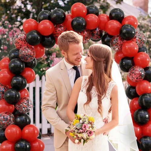 Vista 5 de Globos rojos y negros, 57 globos rojos de 12 pulgadas, globos negros para bodas, Año Nuevo, graduación, decoración de fiesta de cumpleaños