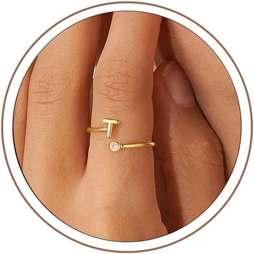 Vista 24 de Anillos Turandoss para Mujeres y Niñas - Delicados anillos ajustables chapados en oro de 14K sin decoloración para mujeres y adolescentes, anillos