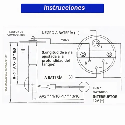 Vista 6 de Medidor de nivel de combustible de 2 pulgadas 52 mm, unidad de envío del tanque de combustible de 12 V, sensor de combustible de 240-33 ohm, puntero