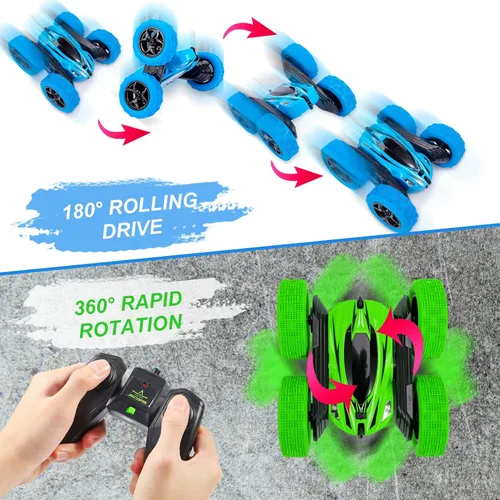 Vista 8 de Paquete de 2 relojes RC Stunt Car con sensor de gestos 4WD de doble cara giratoria de 360 grados recargable de alta velocidad 2.4 GHZ todoterreno