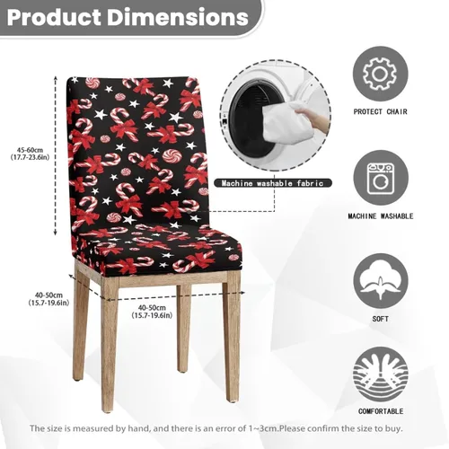 Vista 7 de HUGS IDEA Fundas para sillas de comedor de Navidad, bastón de caramelo, elásticas, fundas para sillas Parsons para comedor, lavables, fundas