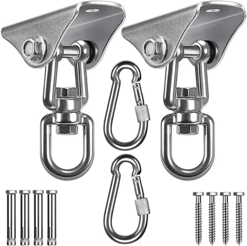 Vista 16 de SELEWARE - Ganchos de techo de acero inoxidable resistentes, 1 paquete 180° Swivel Ceiling Mount Swing Hardware for Porch Swing Set Hammock Chair