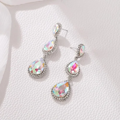 Vista 25 de EleQueen Pendientes de cristal austriaco en tono dorado para mujer, forma de pera de 2.5 pulgadas, color esmeralda