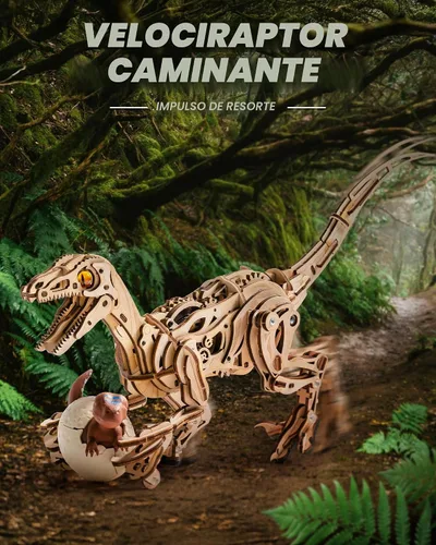 Vista 4 de ROKR Rompecabezas de madera 3D para adultos, kit de modelo de velociraptor, rompecabezas de madera 3D de 106 piezas, regalo para adultos