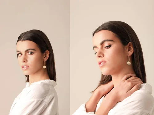 Vista 2 de Aretes colgantes largos de oro con forma de círculo de Simicircle para mujer, ligeros, moneda de disco circular, geométricos, planos, cepillados