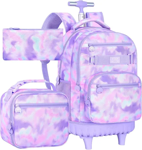 Vista 8 de 3 piezas de mochila rodante para mujeres y hombres, bolsa de 21 pulgadas para adultos con ruedas, juego de mochilas con ruedas para niñas y niños