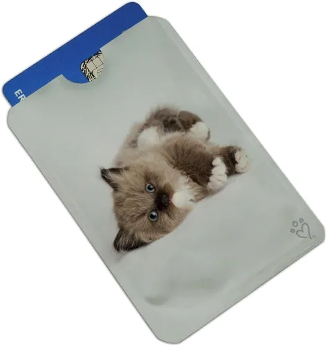 Vista 2 de Miradoll Ragdoll Gatito Gato Marrón Lazy Tarjeta de Crédito RFID Blocker Holder Protector Billetera Monedero Fundas Set de 4