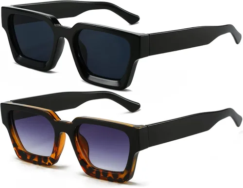 Vista 55 de AIEYEZO Gafas de sol cuadradas para mujeres y hombres, gafas de sol cuadradas con montura gruesa, estilo de diseñador simple