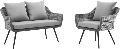 Vista 14 de Modway EEI-3176-GRY-GRY-SET - Sillón Endeavor de mimbre para patio al aire libre, 2 sillones, gris