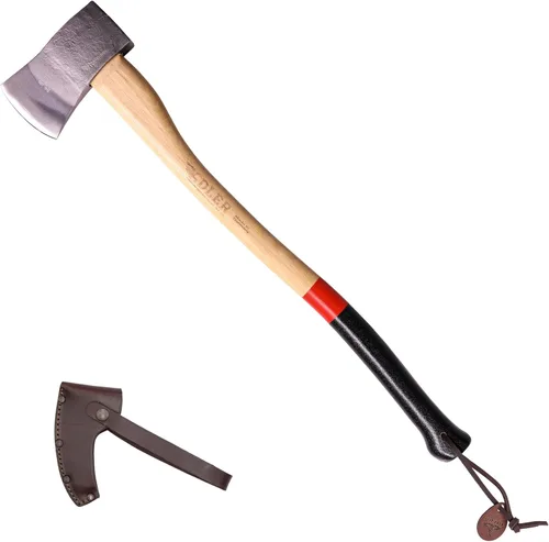 Vista 10 de Adler Hacha de explorador – Hacha de campamento forjada alemana con funda de cuero, bushcraft compacto y hacha de senderismo, cabeza de acero al