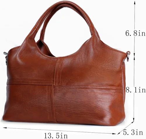 Vista 2 de KOGTLA Bolso tipo bandolera grande de cuero para mujer, Marrón, Classic