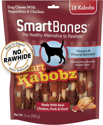 Vista 6 de SmartBones Smart Kabobz, trata a tu perro con un masticable sin cuero crudo hecho con pollo real, carne de res y cerdo, 12 unidades (paquete de 1)