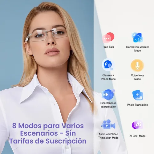 Vista 3 de Gafas de Traducción con IA, Gafas Bluetooth con Traductor en Tiempo Real para 164 Idiomas, Gafas Bluetooth Fotocromáticas con Bisagra de Resorte