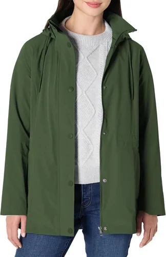 Vista 9 de Amazon Essentials Chaqueta de lluvia larga con capucha para mujer, de ajuste relajado, ligera e impermeable