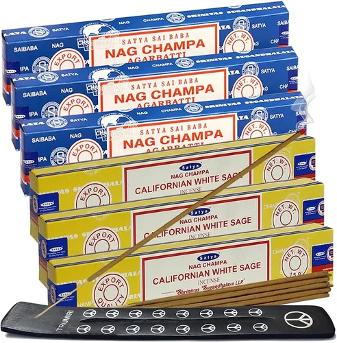 Vista 16 de Varillas de incienso de Sangre de Dragón y Palo Santo con soporte, paquete de variedad de la marca House of Nag Champa y Trumiri