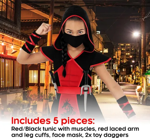 Vista 2 de Morph - Disfraz de ninja para niñas, disfraz de ninja rojo, disfraz de ninja para niña, disfraz de ninja para niñas, disfraz de ninja para niña