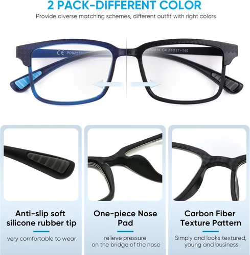 Vista 5 de CARA Premium 2 Pack Gafas de Lectura Progresivas Multifocales, Marco TR90 Ligero Anti-luz Azul para Computadora, Estándar para Rango de Distancia