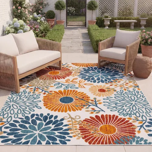 Vista 10 de SAFAVIEH Alfombra lavable de colección Cabana para exteriores, 2 x 4 pies, gris y azul, no desprende pelusa y fácil de limpiar, entrada puerta