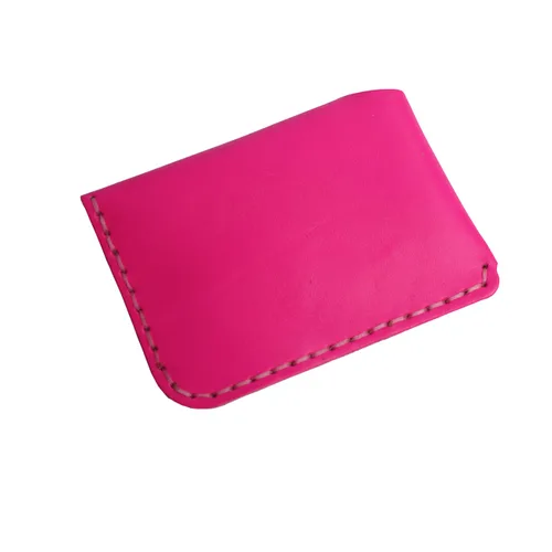 Vista 8 de Handmade Genuine Leather Simple Card Holder with Snap Button - Ultra - Thin and Stylishcard case (Rose red)