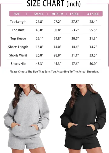 Vista 7 de ATHMILE Conjunto de 2 piezas de gran tamaño con capucha y pantalones cortos para mujer, conjunto de otoño 2023 de manga larga y sudadera acogedora
