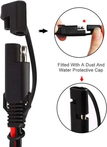 Vista 3 de 2 cables de extensión de alimentación SAE de 16 AWG, 2 pines de desconexión rápida, conector de CC de 12 V, 11.8 in con tapa impermeable para 2
