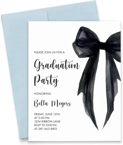 Vista 5 de Modern Pink Paper Invitaciones para fiesta de graduación con gorra y diploma 2025, invitaciones personalizadas para fiesta de graduación con borde