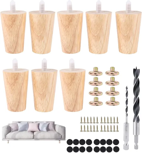 Vista 10 de Juego de 4 patas redondas de madera maciza de 3 pulgadas para muebles, sofá cama, silla de café, escritorio, patas rectas con pernos preperforados