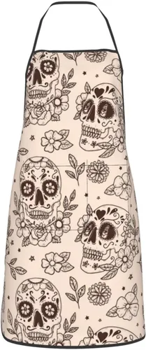 Vista 15 de Delantal de calavera de azúcar, delantales de cocina para hombres y mujeres, delantal de cocina, delantal de chef, delantales de jardín ajustables