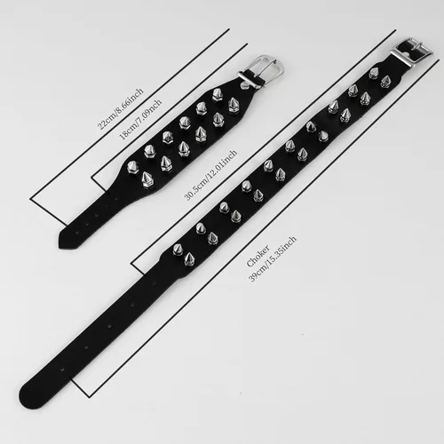 Vista 5 de Manfnee Gargantilla punk con cuello de espiga, collar de cuero sintético, pulsera ajustable gótica
