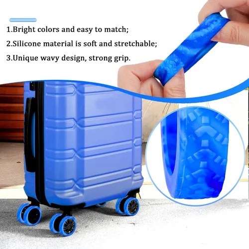 Vista 4 de BOXOB 8 fundas para ruedas de equipaje, fundas protectoras de rueda de maleta, fundas protectoras de rueda de silicona de dopamina, accesorios