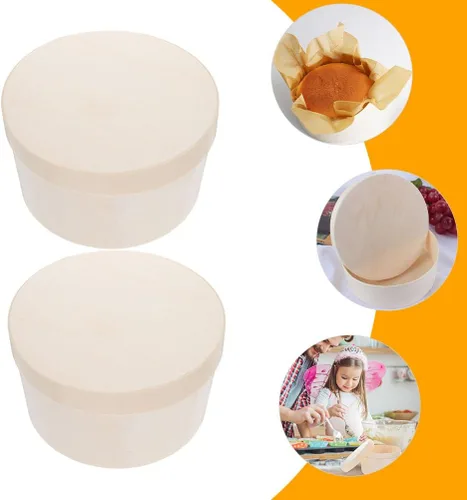 Vista 6 de Ciieeo Juego de 2 cajas redondas para tartas de 6.33 pulgadas, cajas de almacenamiento de postres de madera sin terminar con tapa para mini tarta