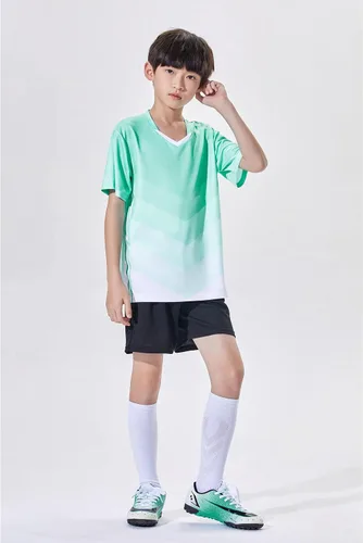 Vista 4 de Paquete de 2 camisetas de fútbol y pantalones cortos para niño, de secado rápido, uniforme de entrenamiento de equipo deportivo