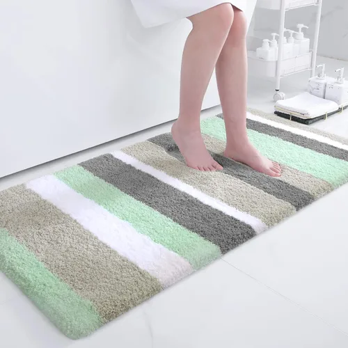 Vista 9 de Buganda - Alfombras de baño de microfibra con rayas, extra gruesas, suaves y peludas, absorbentes, lavables a máquina, para baño, bañera y ducha