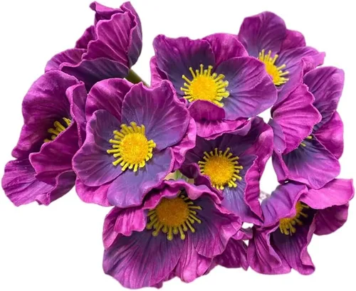 Vista 9 de Rikyo 10 ramos de flores artificiales de 11 pulgadas, flores de amapola, anémona sintética de poliuretano, flores silvestres falsas para mesa