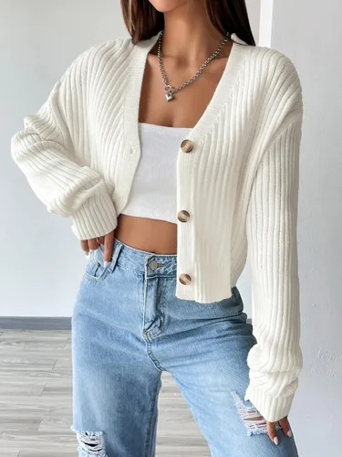 Vista 4 de SHENHE Suéter de punto acanalado con cuello en V y botones para mujer