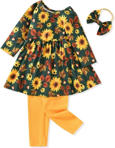 Vista 27 de Aalizzwell Conjunto de túnica floral para niñas pequeñas para otoño e invierno Naranja
