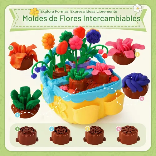 Vista 2 de Crelloci Juego de masa de color cesta de flores para niños a partir de 3
