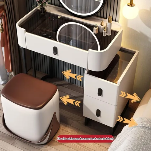 Vista 4 de Vanity Desk with Mirror and Drawers, White Vanity with Mirror, Wooden Makeup Desk for Bedroom Dressing Room, with Adjustable Brightness Mirror,Dark