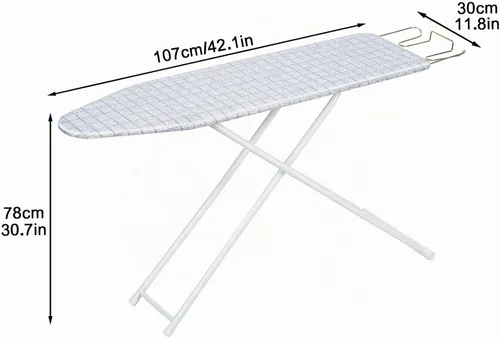 Vista 6 de Tabla de planchar de tamaño completo, plegable extendida para el hogar con cubierta resistente al calor, 42 pulgadas, pies antideslizantes, altura