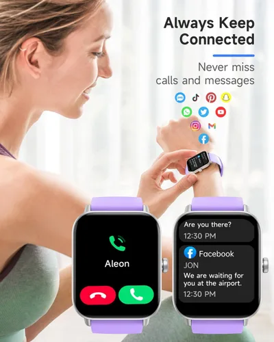Vista 10 de TOOBUR Reloj inteligente para mujer con Alexa integrado, 1.8 pulgadas, compatible con Android iOS, responder y hacer llamadas, contador de pasos
