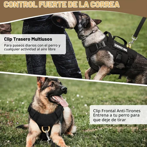 Vista 4 de WINSEE - Arnés tipo chaleco para perro de servicio para perro mediano, chaleco táctico MOLLE con 10 parches para mascotas, arnés resistente sin Negro