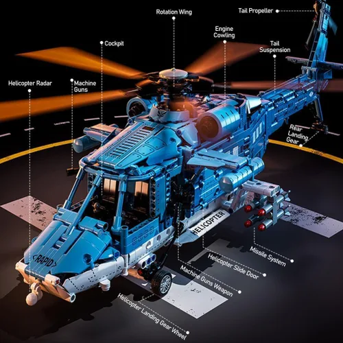Vista 3 de Juego de bloques de construcción de helicópteros militares 1521PCS para Azul