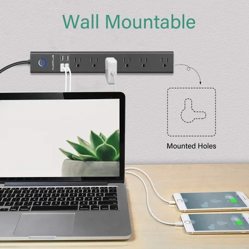 Vista 6 de AUOPLUS Regleta de alimentación con protector de sobretensiones de 10 pies, 6 salidas de CA con 4 puertos USB, cable de extensión largo