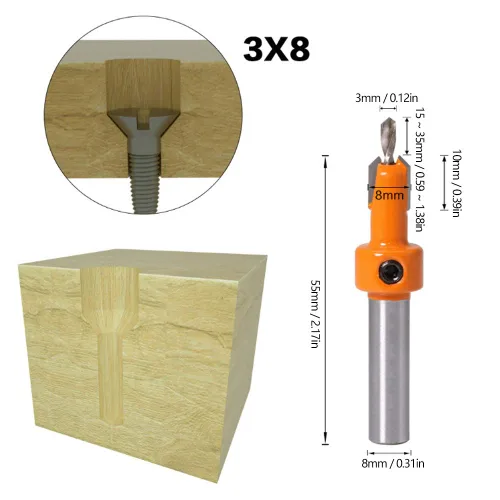 Vista 2 de Juego de 5 brocas avellanadas para taladrar madera, taladros para carpintería, taladros para carpintería, herramienta de carpintería con llaves